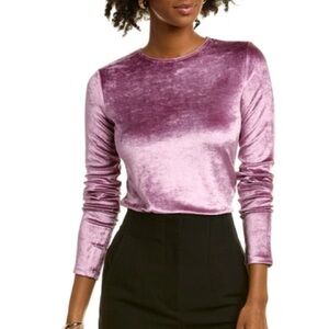 VINCE Velour Long-Sleeve Crewneck Top In Plum Night